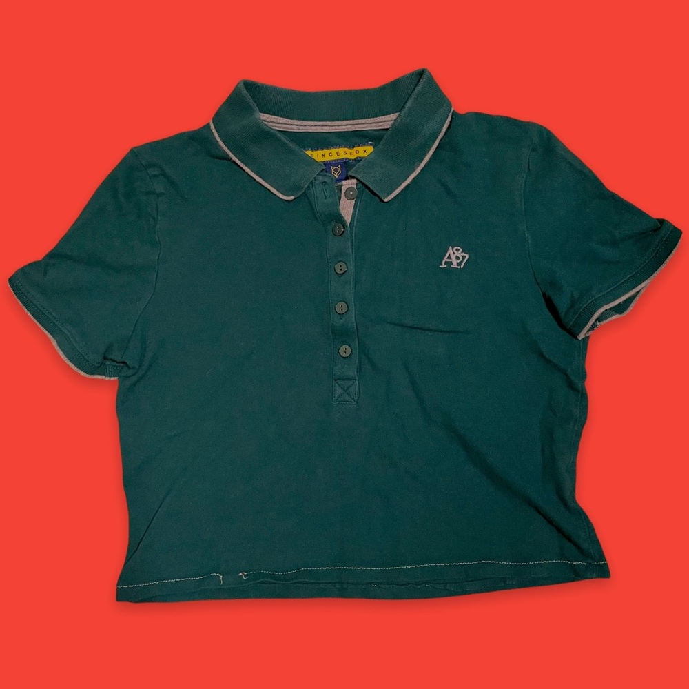 reworked forest green polo crop top